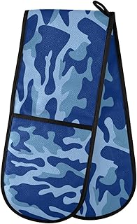 TropicalLife HaJie - Guantes de doble horno para horno, diseño clásico, color azul marino, camuflaje resistente al calor, para el hogar, cocina, hornear, barbacoa al aire libre