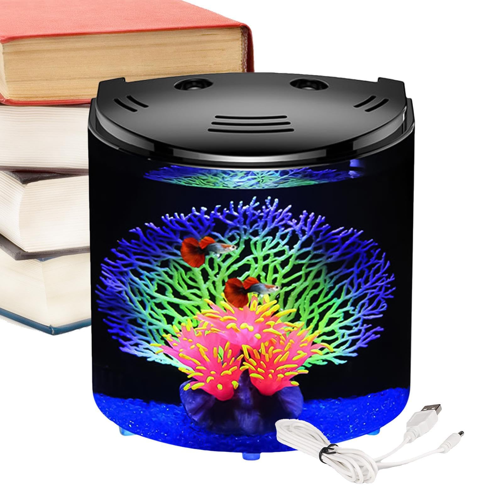 Betta Aquarium - Small With Filter & Light | Fish Bowl Transparent, Water Pump Included, Tank Clear Container For Sea Monkeys Snails Crabs Starfish