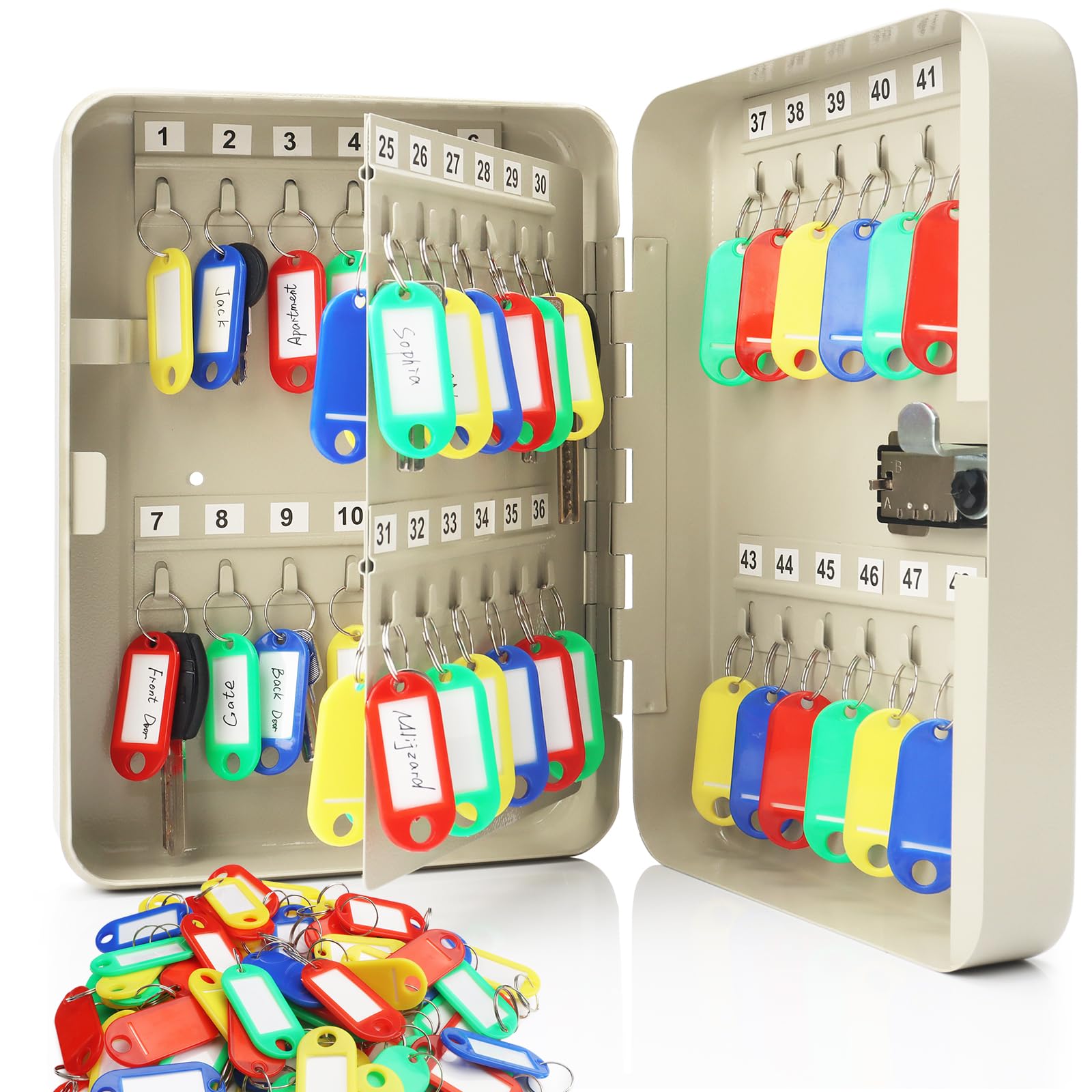 Armario Llavero para 48 Llaves, Armario Organizador con Cerradura de Combinación para 48 Llaves, Montado en Pared - Incluye 100 Etiquetas y Estructura de Acero Seguro, 20 x 17.8 x 7.5cm