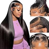 Vista 19 de Hermosa - Pelucas frontales lacias HD de 13 x 4, 180 % de densidad, pelucas de cabello humano transparente con encaje frontal, prearrancado con pelo