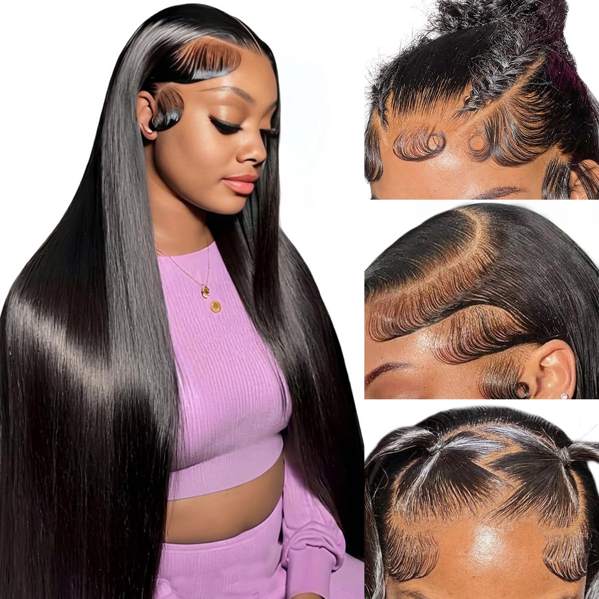 Hermosa 13x6 HD Lace Front Wigs Human Hair Pre Plucked Pre Bleached Knots 180% Density Brazilian Straight Human Hair Wigs For Women Natural Hairline