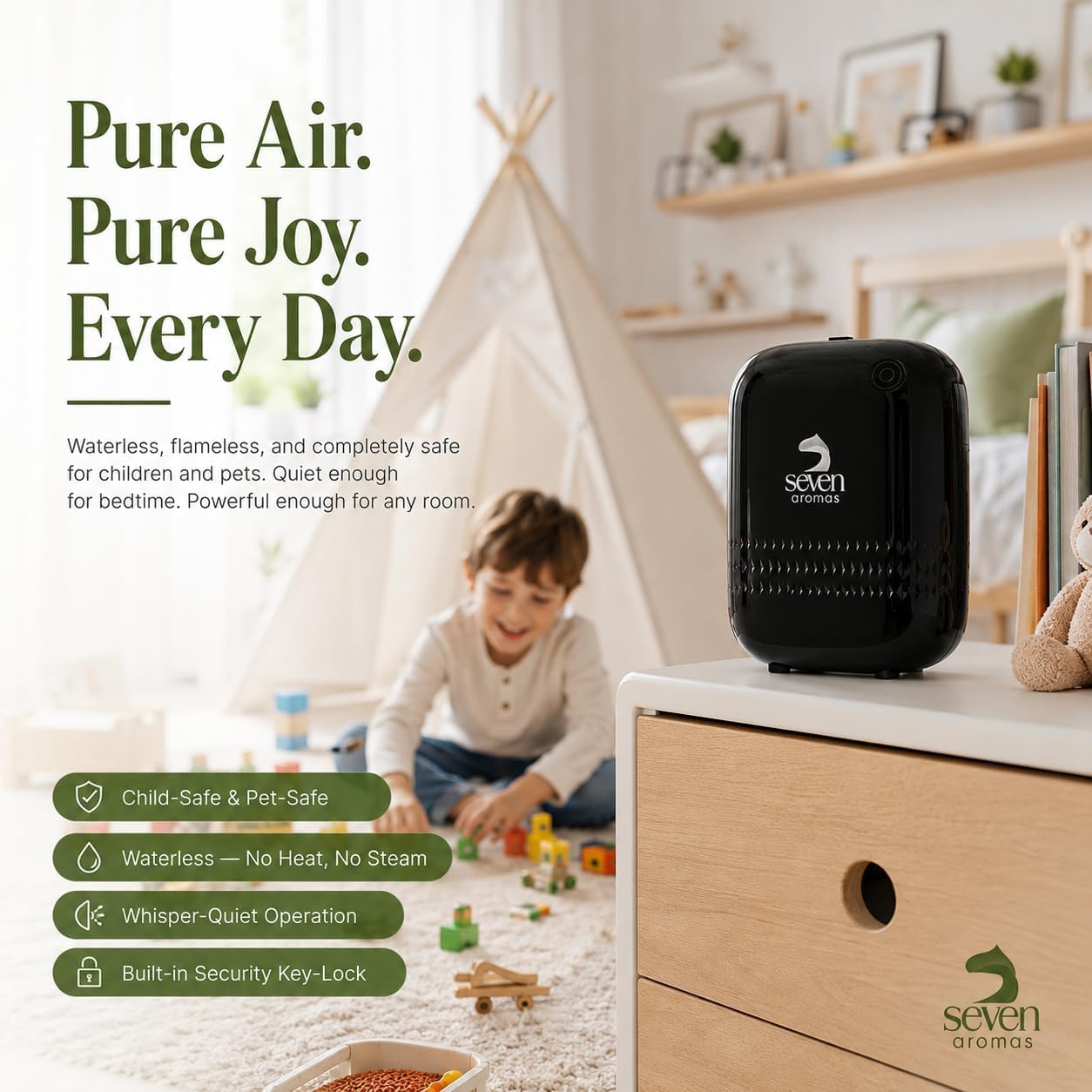 SEVENAROMAS SV720 - Difusor de aroma - Aplicación Bluetooth, máquina de aire para uso doméstico y comercial, cubre 2000 pies cuadrados, difusores portátiles sin agua para habitación grande (negro)