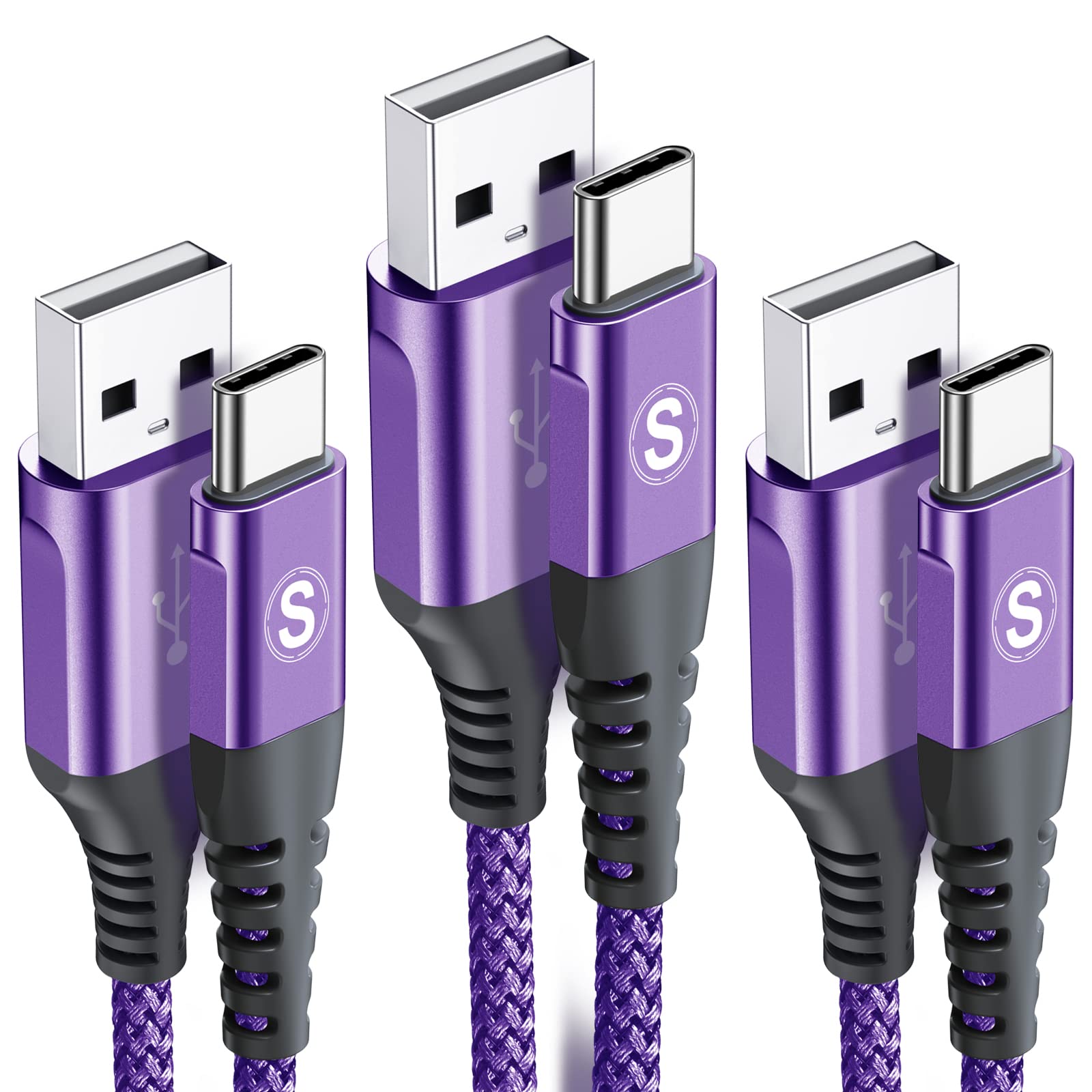 Cavo USB C [3-Pezzi,1m2m3m] Cavo Tipo C di Ricarica Rapida per i phone 15 Plus Pro Max,Samsung Galaxy S23/S22/S21,Sony,Xiaomi,Hua wei,Google Pixel e altri dispositivi Android USB-C-viola