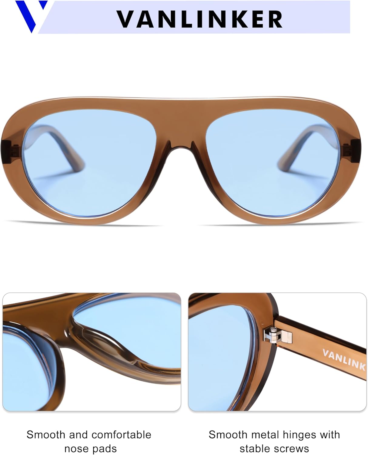 VANLINKER Retro Aviator Sunglasses for Women Chic Classic 70s Vintage Trendy 2025 Chunky UV400 Sun Glasses VL9865 - Image 4