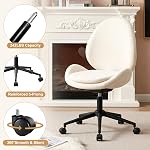 Furniliving Chenille Armless chaise de bureau avec roues, chaise de bureau rembourrée avec coussin double-couche, chaise pivotante réglable avec fond en pierre, blanc