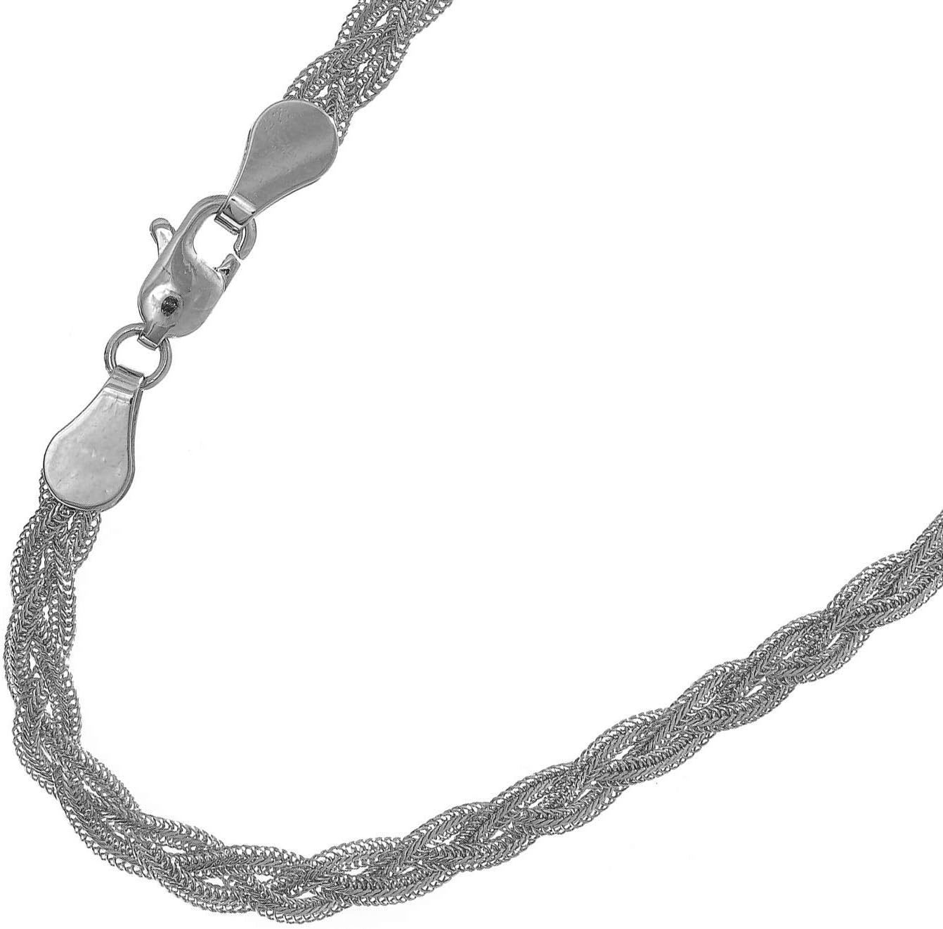 JewelStop 14k White Gold 3.5 mm Braided foxtail Chain Bracelet, Lobster Claw Clasp-7 Inches, 2.9gr.