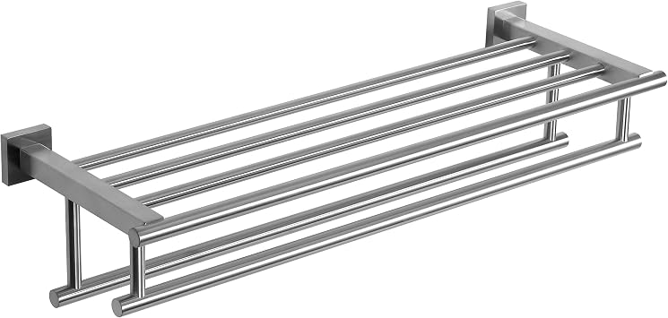SEIDO 28 Inch Wall Mounted Towel Rack with Shelf, 2-Tier Bathroom Organizer with Double Towel Bar, Rustproof 304 Stainless Steel Towel Shelf, Heavy Duty Brushed Nickel Towel Holder for Bathroom
