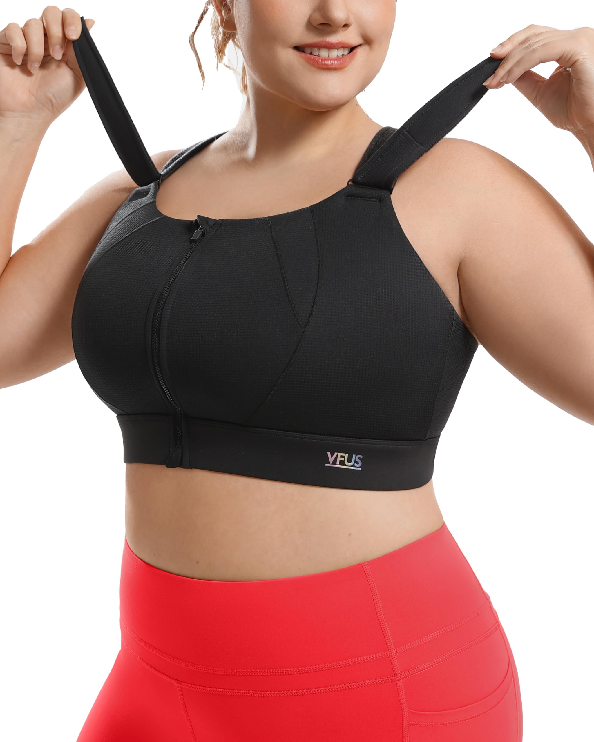 High Impact Sports Bras Non Padded Zip Front Adjustable Racerback Bra for Large Chest Women Workout Running-picture-39