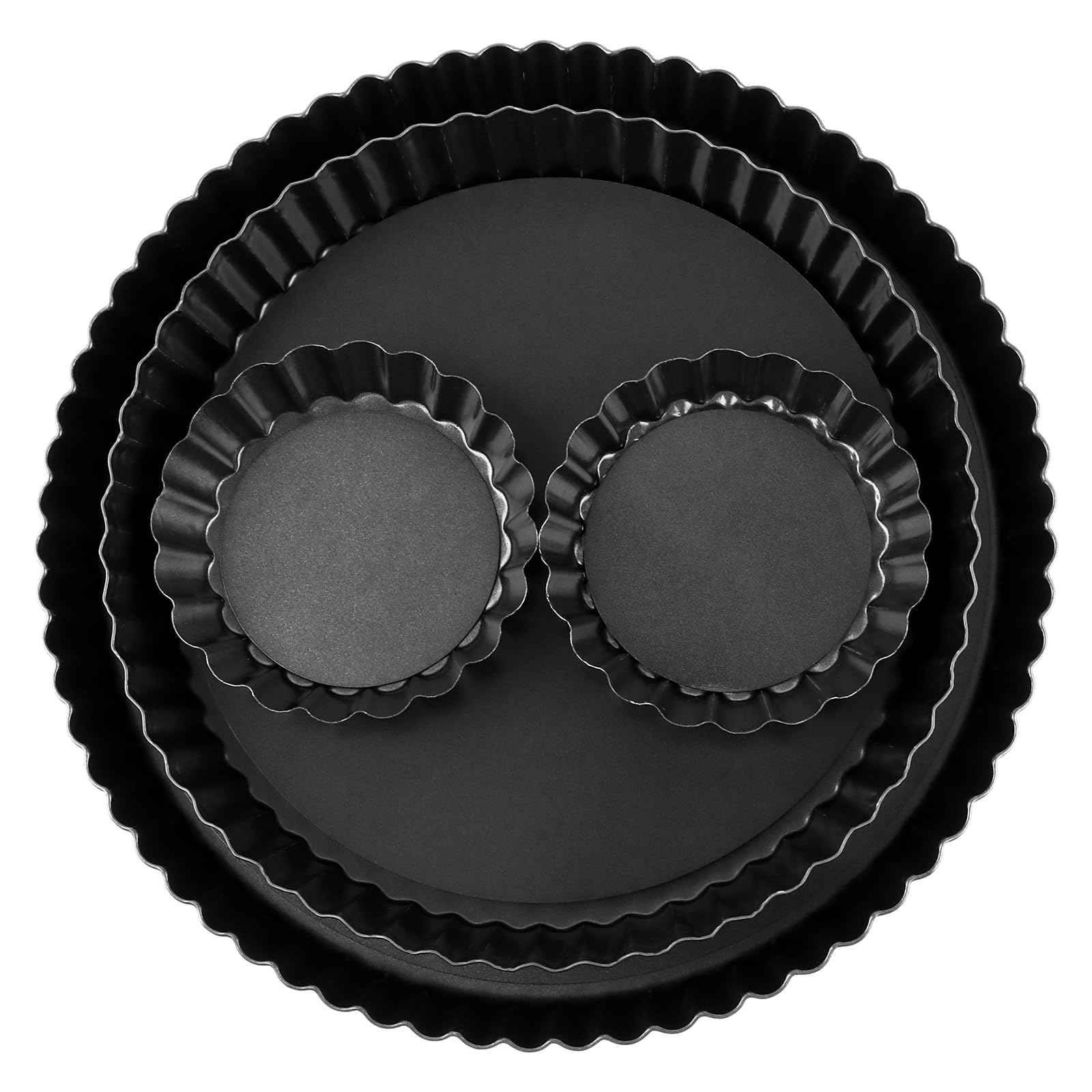 4er Set Tarteform mit Hebeboden 10/22/26 cm, Quicheform Antihaftbeschichtete, Tarte Form Rund, Tarteform rund aus Kohlenstoffstahl für Mini Törtchen, Familienquiche, Pizza und Dessert