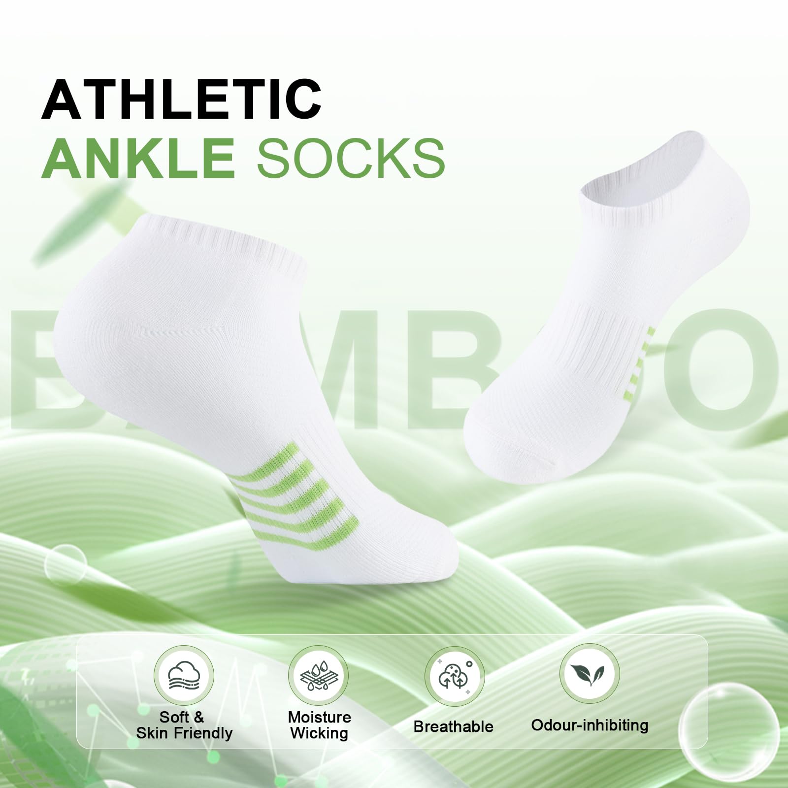 Ankle Socks for Women, 6/12 Pairs Bamboo Viscose Breathable Cushioned Moisture Wicking Athletic Running Casual Low Cut Socks - 3