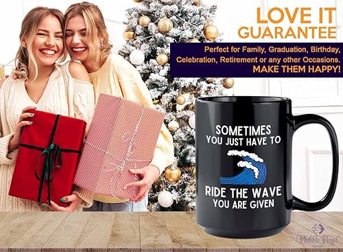 Miniatura 6 de Taza de café de surf de 15 onzas, color negro, paseo la ola, regalos para entusiastas del surf, deportes acuáticos, tabla de surf, atletismo,