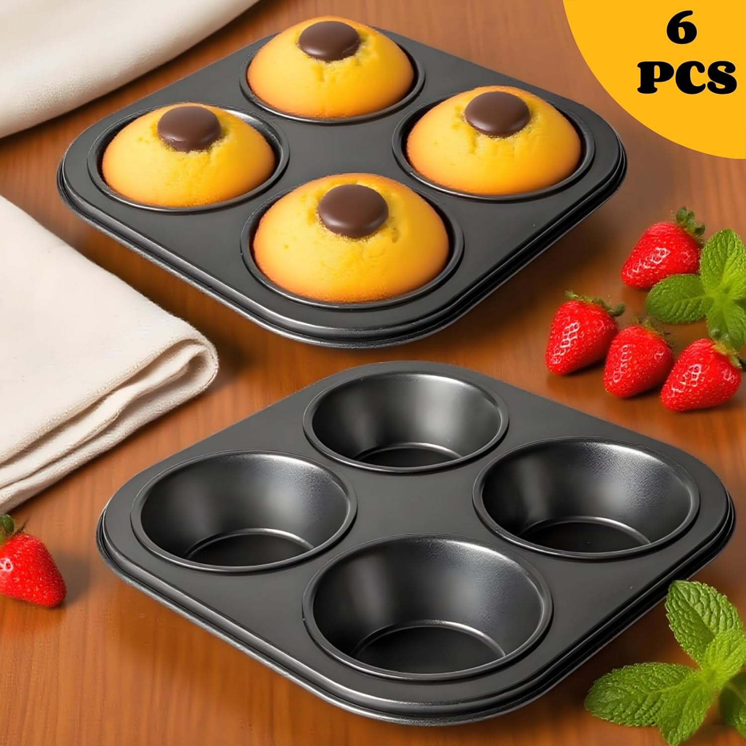 6 Pack Air Fryer Muffin Pan, 4 Cup Non-Stick Small Oven Cupcake Baking Pan, Carbon Steel Round Muffin Tin Bakeware Cake Mould for Egg Muffin, Quiches, Frittatas - Image 5