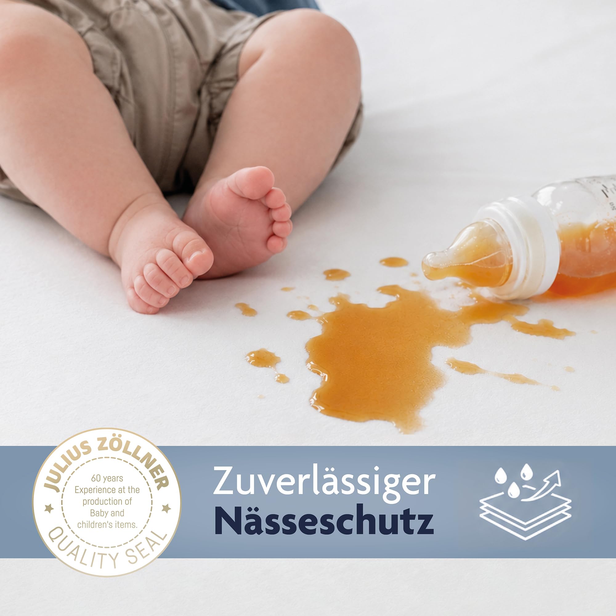 Julius Zöllner Matratzenschoner – Spanntuch wasserdicht – OEKO-TEX Standard 100 - hypoallergen, atmungsaktiv, Nässeschutz für Baby- & Kinderbett 60x120 cm