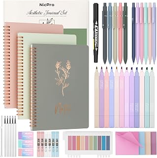 Nicpro 50PCS Cute A5 Spiral Notebook Set for Women - Bible Journal Supplies, Gel Pens, Sticky Notes, Mechanical Pencils, Aesthetic School Gift Box