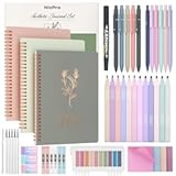 Nicpro 50PCS Cute Spiral Notebook Stationary Set For Women, Bible Journal Set, 3PCS A5 Spiral Notebook, Gel Pens, Sticky Notes & Tabs, Gift Box, Mechanical Pencils for Study Aesthetic School Supplies