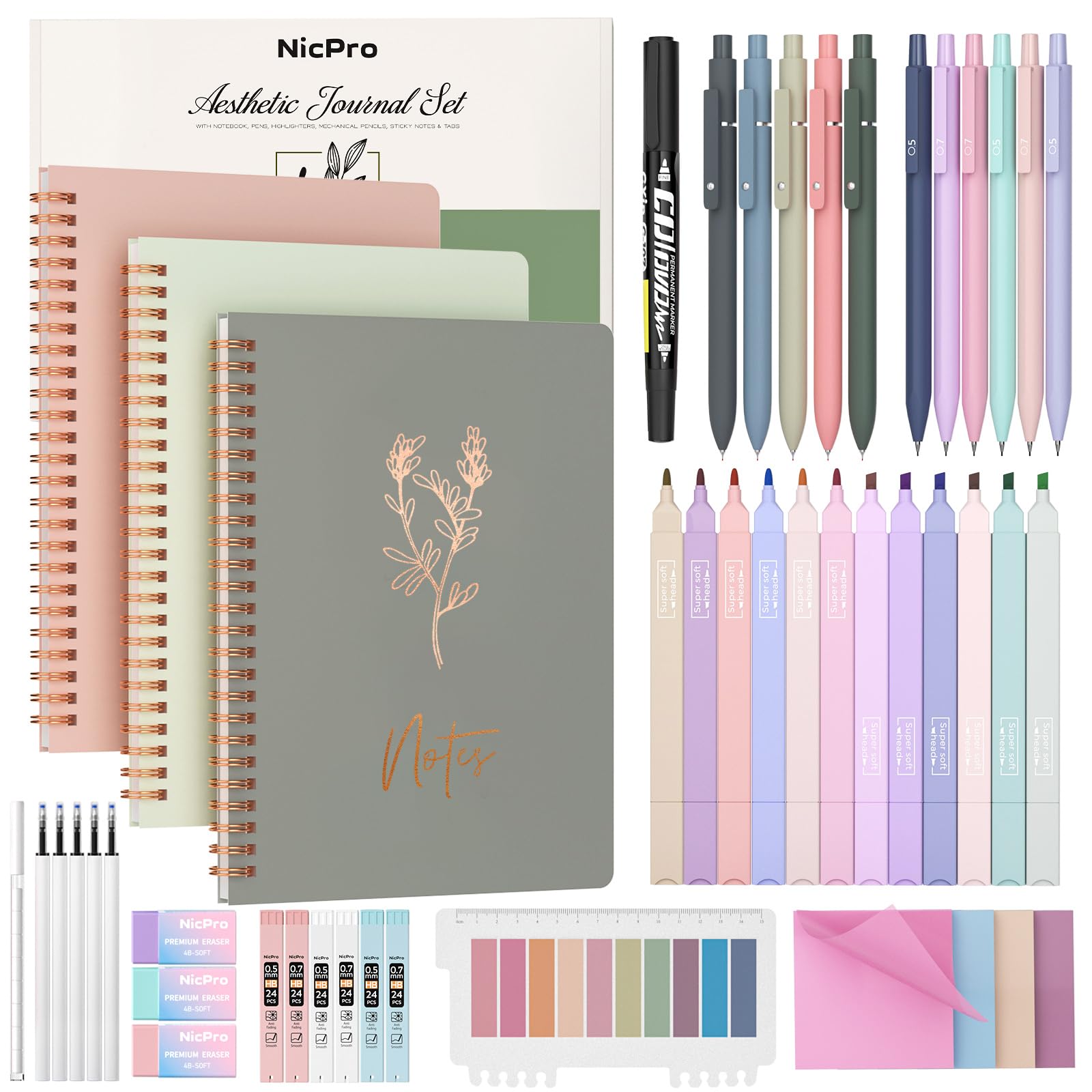2 Pack Spiral Notebooks For Women - Aesthetic College Ruled Journals For Writing