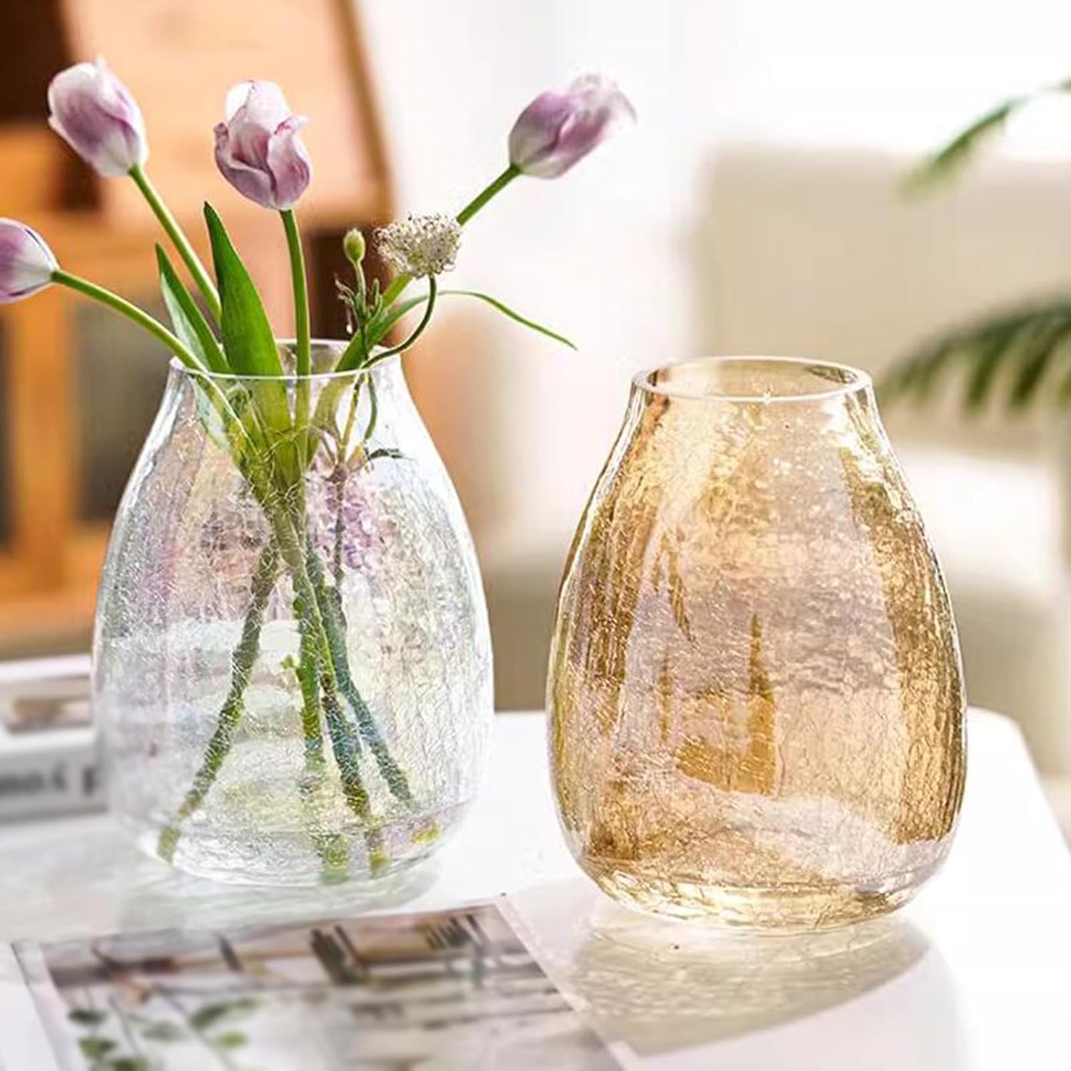 リビングルームガラス花瓶、デスクトップ装飾花瓶、厚いヴィンテージ花瓶、サイドテーブルダイニングテーブルフェイクフラワー花瓶、ミニ多機