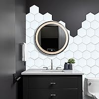 Vista 3 de Protector contra salpicaduras hexagonal blanco de despegar y pegar - Azulejo de pared de cerámica sintética, compuesto de aluminio tipo panal