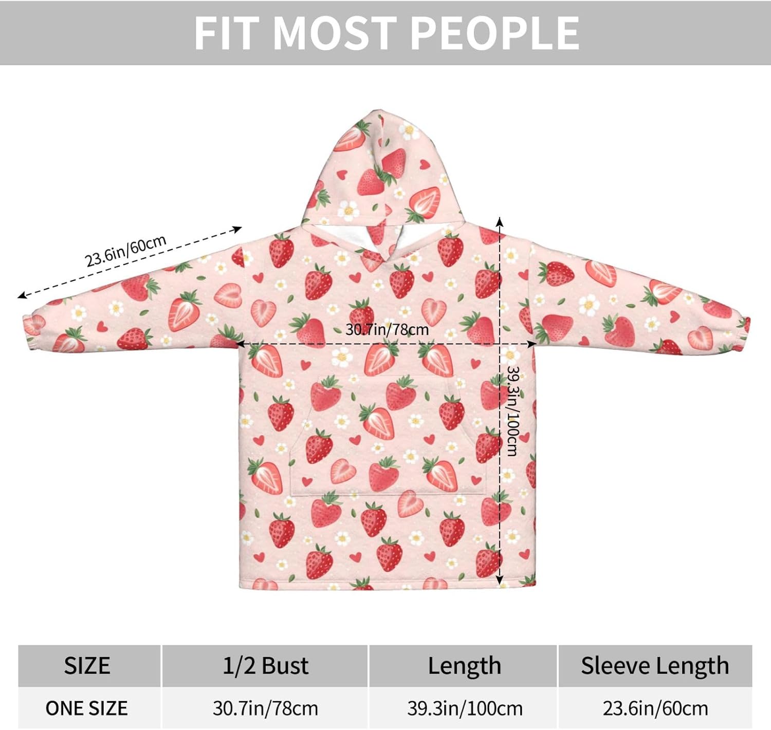 Super Cozy Cute Strawberry Wearable Blanket Oversized Hoodie Blanket For Adult Women Men,Warm And Cozy One Size Fits All (Strawberry Blanket-1)