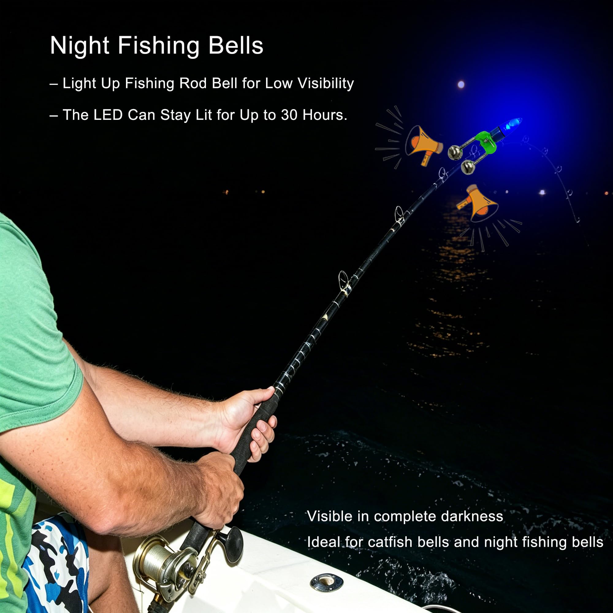 JZTang Fishing Bells with Lights, 30 Pcs Combo Set for Night Fishing Alarms