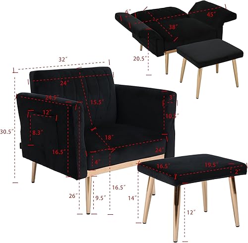 Miniatura 3 de Moderna tumbona de terciopelo para interiores con 3 ángulos reclinables, se convierte en reclinablecama, sofá cama convertible para sala de estar,