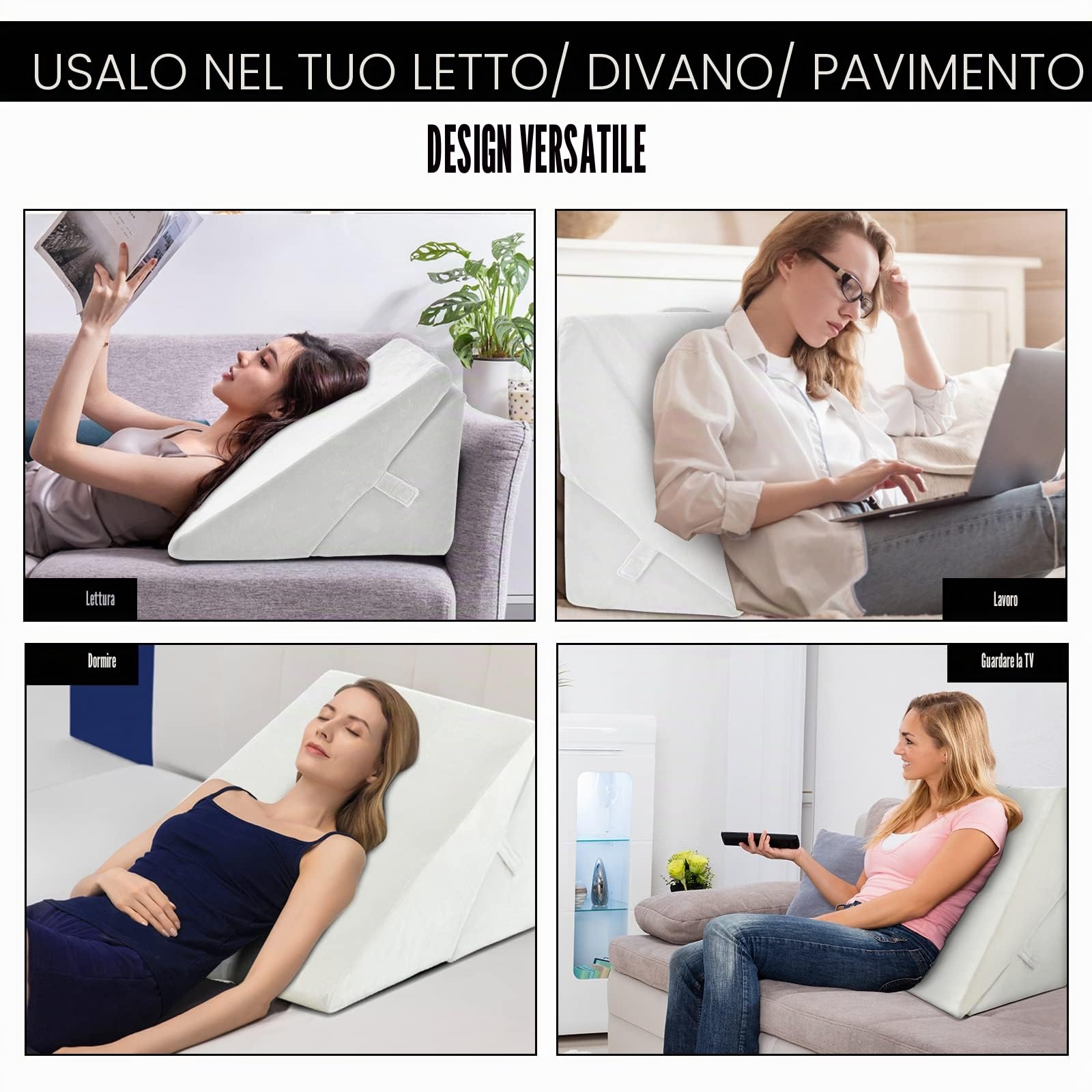 LIFEZEAL Cuscino Antireflusso Adulti, Cuscino con zeppa Con Rivestimento Rimovibile, Cuscino a Cuneo in Memory Foam, per Letto, Sedia, Auto, Divano, Bianco
