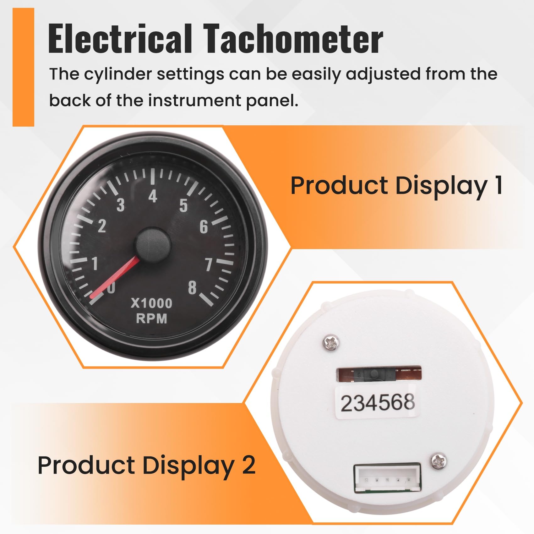 52MM Tachymètre Électrique 0-8000 RPM 2" Compteur de Tours/Minute pour Moteur à Essence 2 3 4 5 6 8 Cylindres Voiture Bateau Yacht