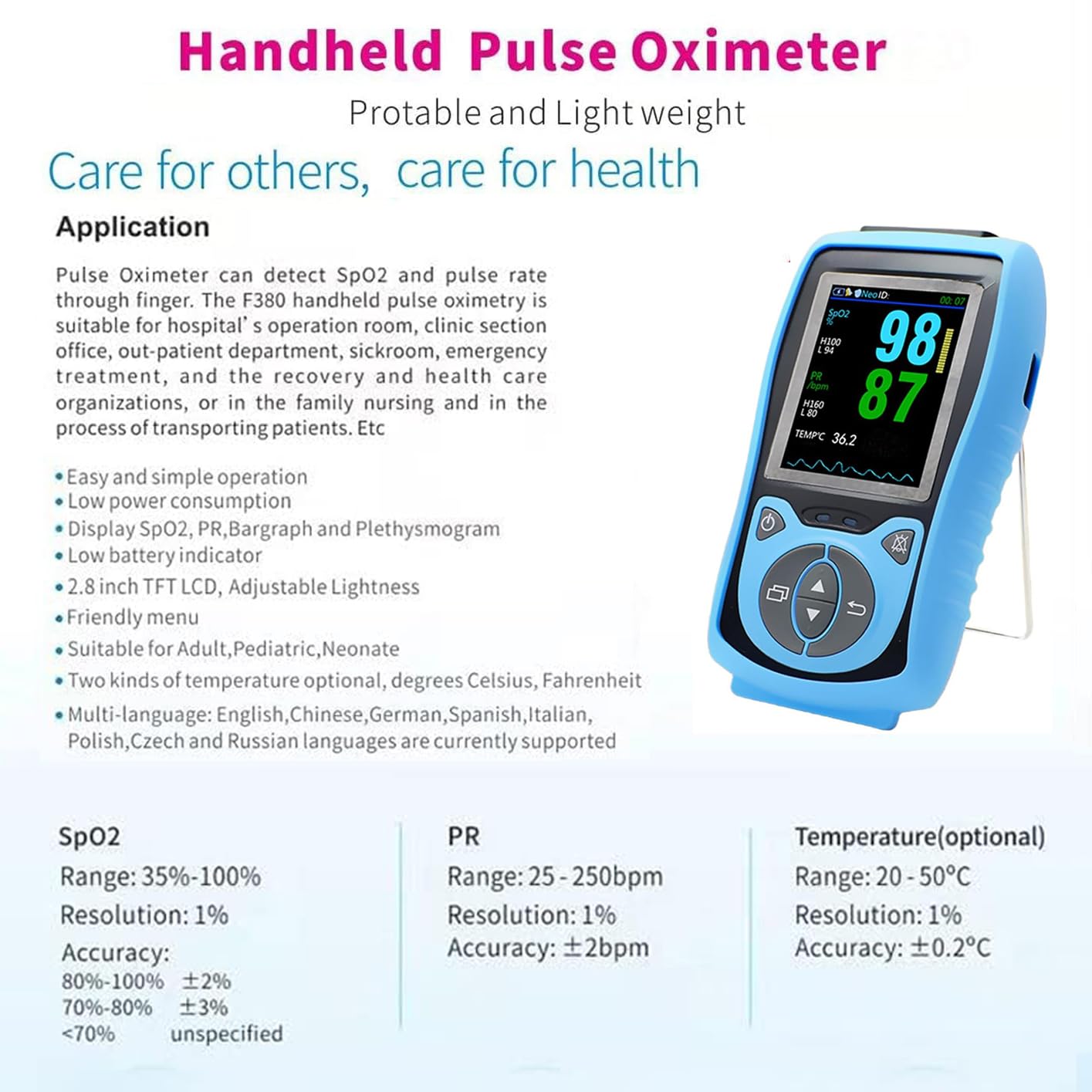 Veterinär-Pulsoximeter, Pet SPO2 / Pulsfrequenz/Temperatur-Monitor, Mit Ohr/Zunge Sensor, 2,8 Zoll LCD-Digitalanzeige, Mehrsprachige Unterstützung, Für Haustiere Krankenhaus