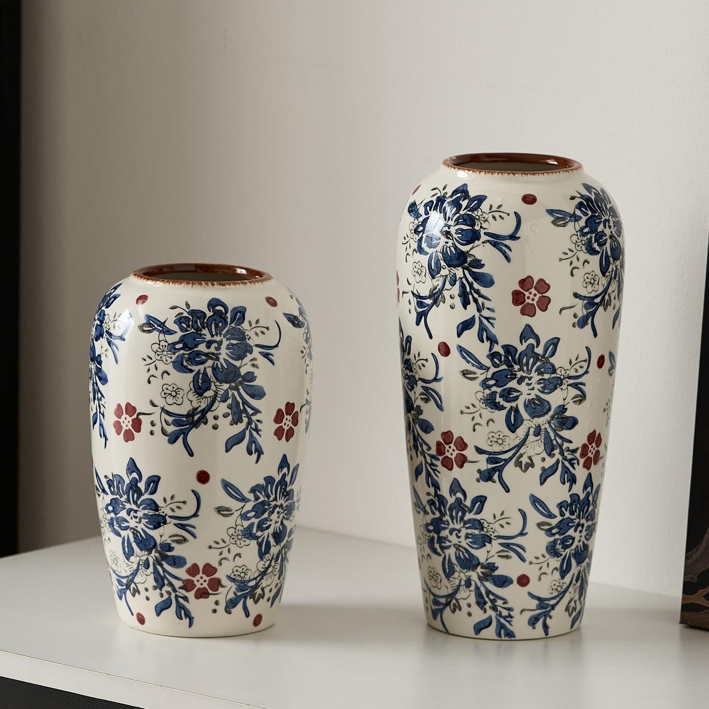 Ceramiczny wazon – ozdobny wazon na kwiaty, biało-niebieski wazon z chińskiej porcelany do dekoracji kwiatowej w domu i kuchni(B(29cm))