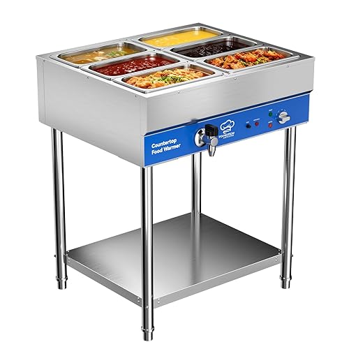 ETL Listed 6-Pan Commercial Food Warmer, Electric Steam Table, 120V