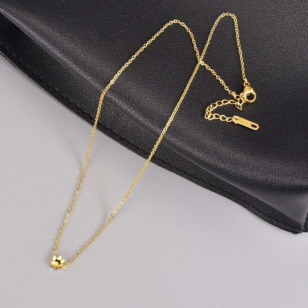 OIDIMS Dog Cat Paw Necklace Lovely Animal Choker Dainty Paw Print Pendant Necklace Chic Little Dog Kitten Pet Adjustable Charm Necklace Birthday Valentine's Day Gifts Minimalist Jewelry for Women Mom - Image 3