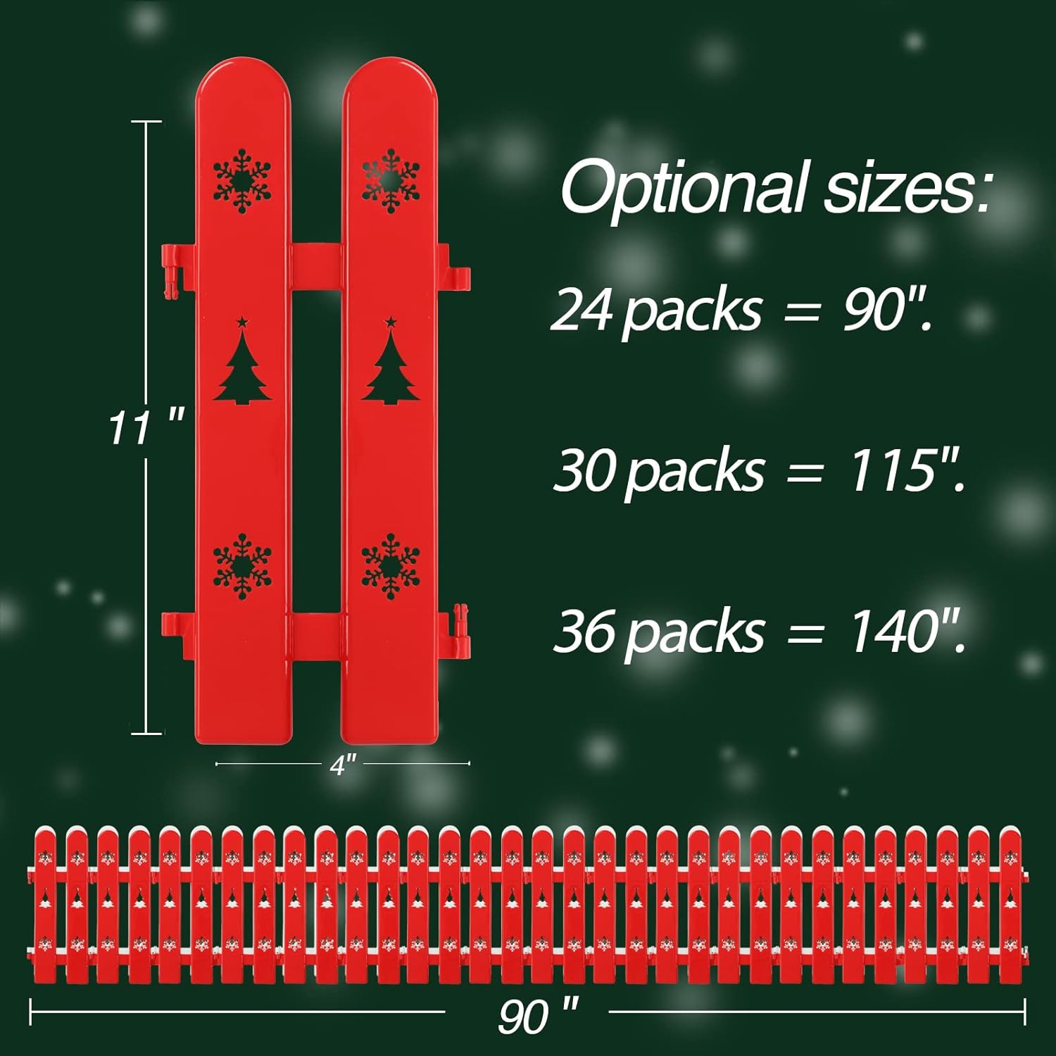 Christmas Tree Fence Protector for Kids, Dogs, Pets - 24 Pack Indoor Plastic Red Picket Fence Decoration