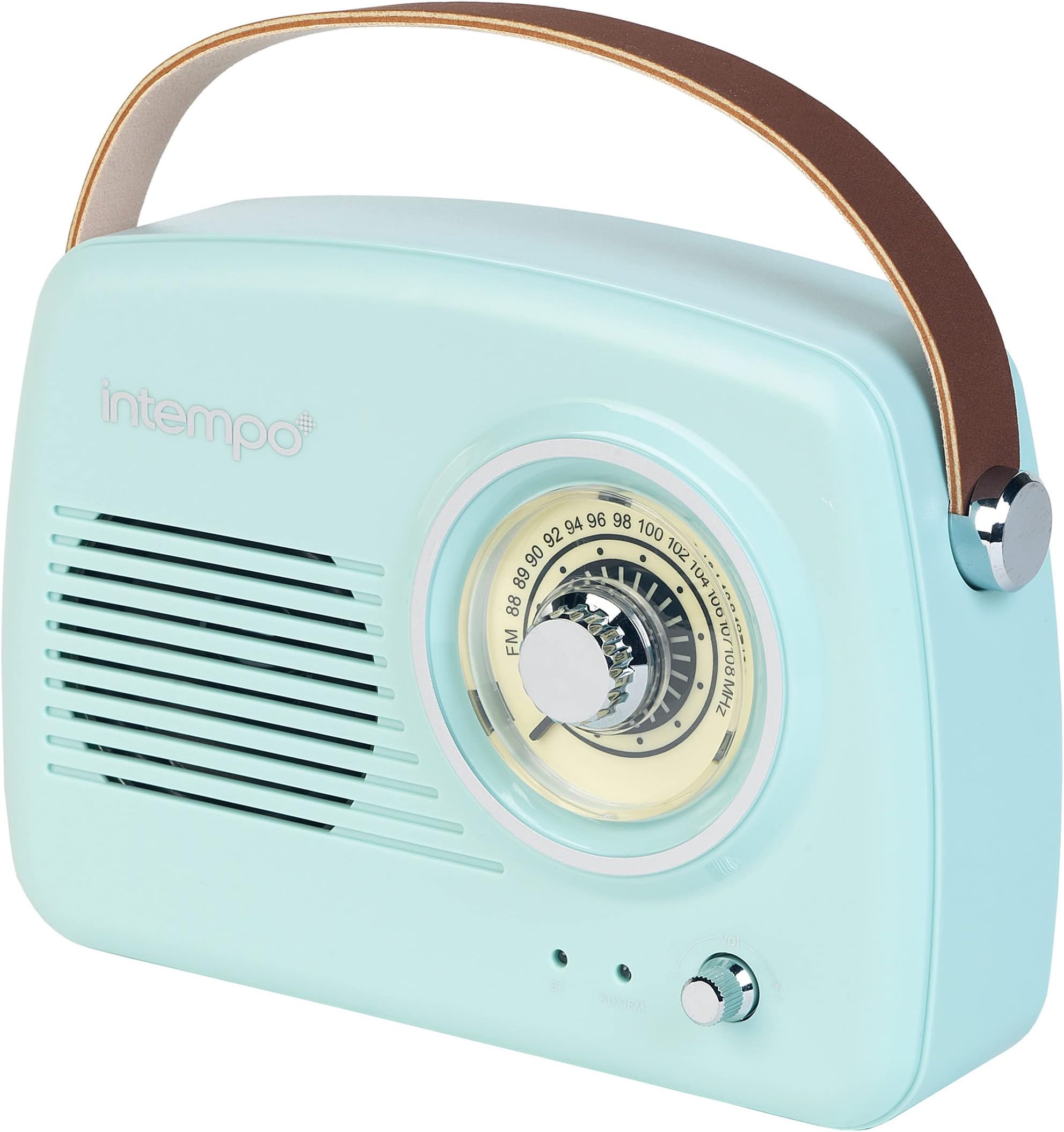Intempo EE3332BLUSTKEU Rechargeable Bluetooth Speaker with FM Radio and Leather Carry Strap for Android or Other Smart Devices, 5 W Speaker Output with Micro USB Charging Cable, Blue