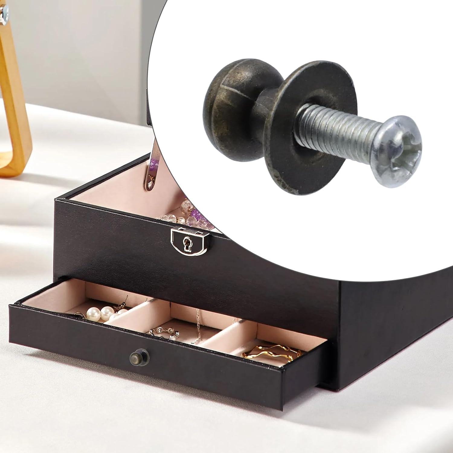Antrader Mini Box Cabinet Knob Metal Round Head Pull Handle Knobs for Wood Case Gift Case Drawer 12 Pack