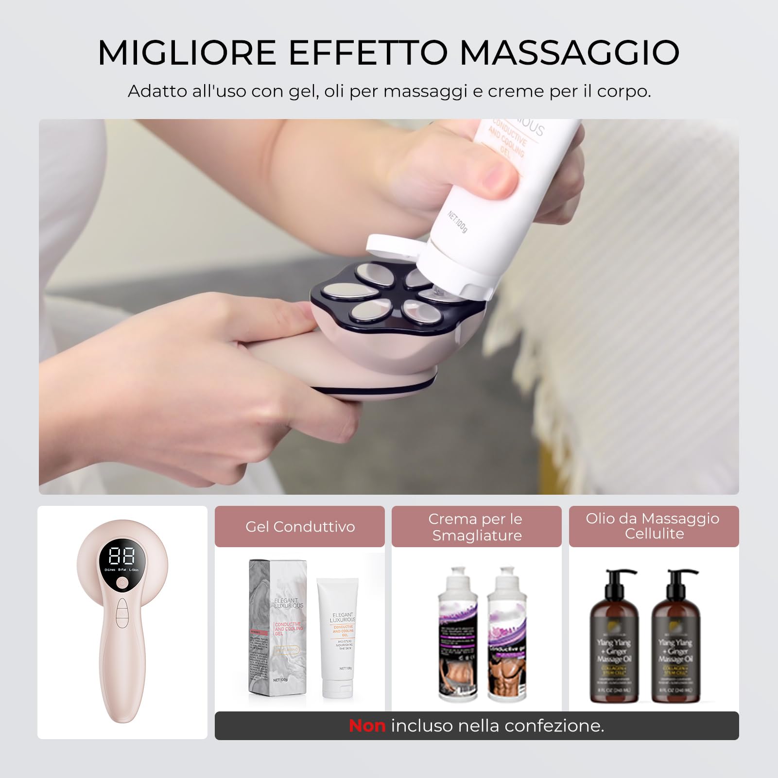 Massaggiatore Anticellulite Professionale, Massaggiatore Anticellulite Senza Fili per Pancia, Vita, Braccia, Gambe, Glutei