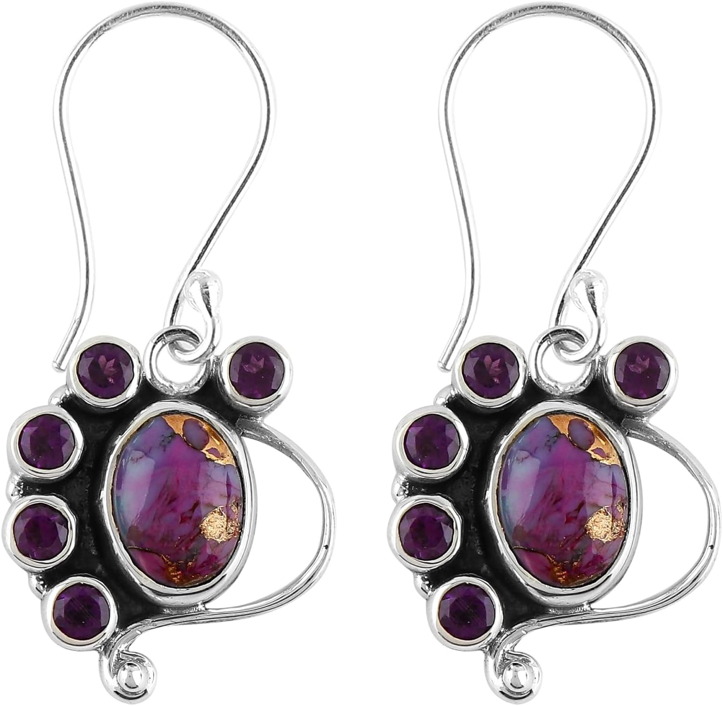 925 Sterling Silver Bezel Earrings, Natural Amethyst & Purple Turquoise Gemstone Dangle Earrings, Healing Crystals, High Grade Stones, Handmade Jewelry, Birthday Gift for Women