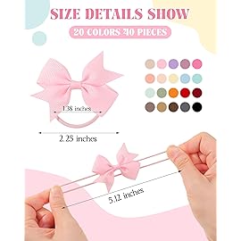 Jollybows 40PCS Baby Girls Hair Bows Ties Boutique Elastic Hair Rubber Ribbon Hair Band Accessories for Kids Toddlers Infants