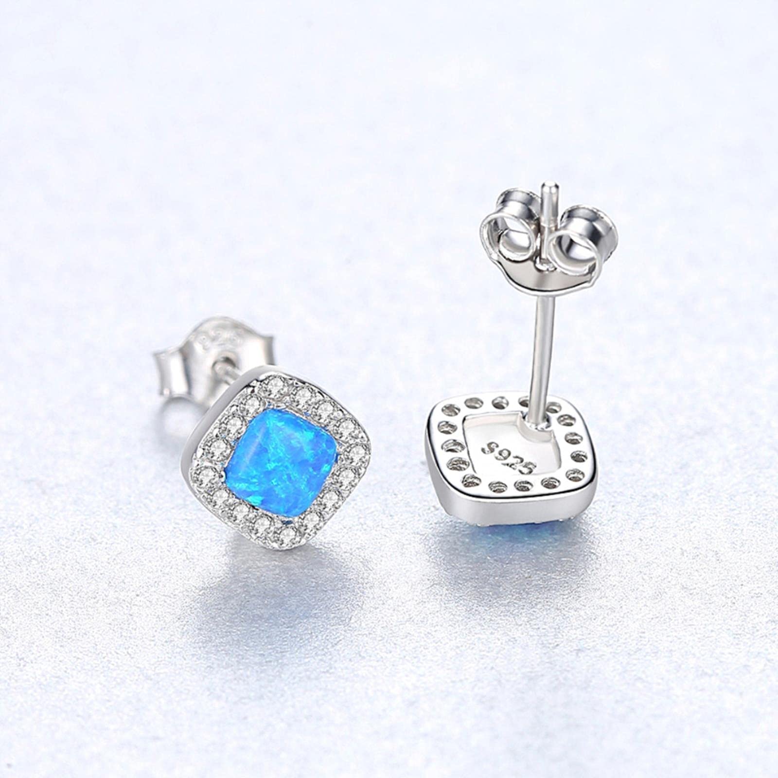 925 Sterling Silber Modeschmuck Ohrstecker für Frauen Raute Form trendiges Design böhmische Opal Ohrringe