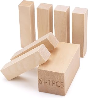 SOKOSEY 7-Pc Basswood Carving Blocks for Whittling - 2 Sizes (4x1x1 & 4x2x2 In), Soft Smooth Wood for Crafts & Model Building