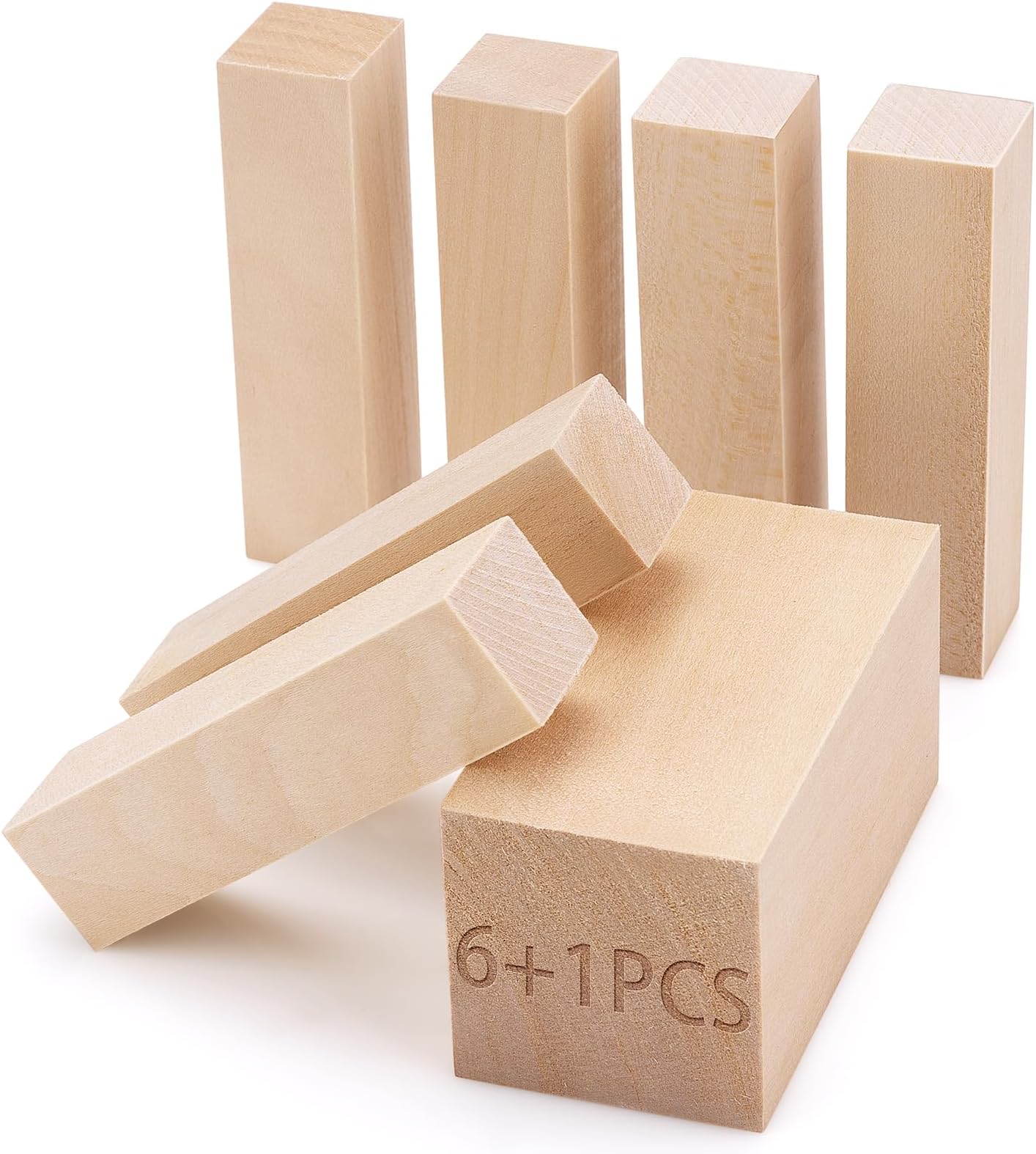7 Pcs Basswood Blocks for Carving & Whittling - 2 Sizes (4x1x1 & 4x2x2 Inches), Premium Wood Set, Ideal for Crafts, Model Building, and Artisans (Carving & Whittling Wood)