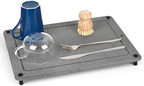 Ozzptuu Organizador de fregadero de cocina de secado instantáneo para fregadero de cocina, soporte de pedestal de diatomeas con protección de pies