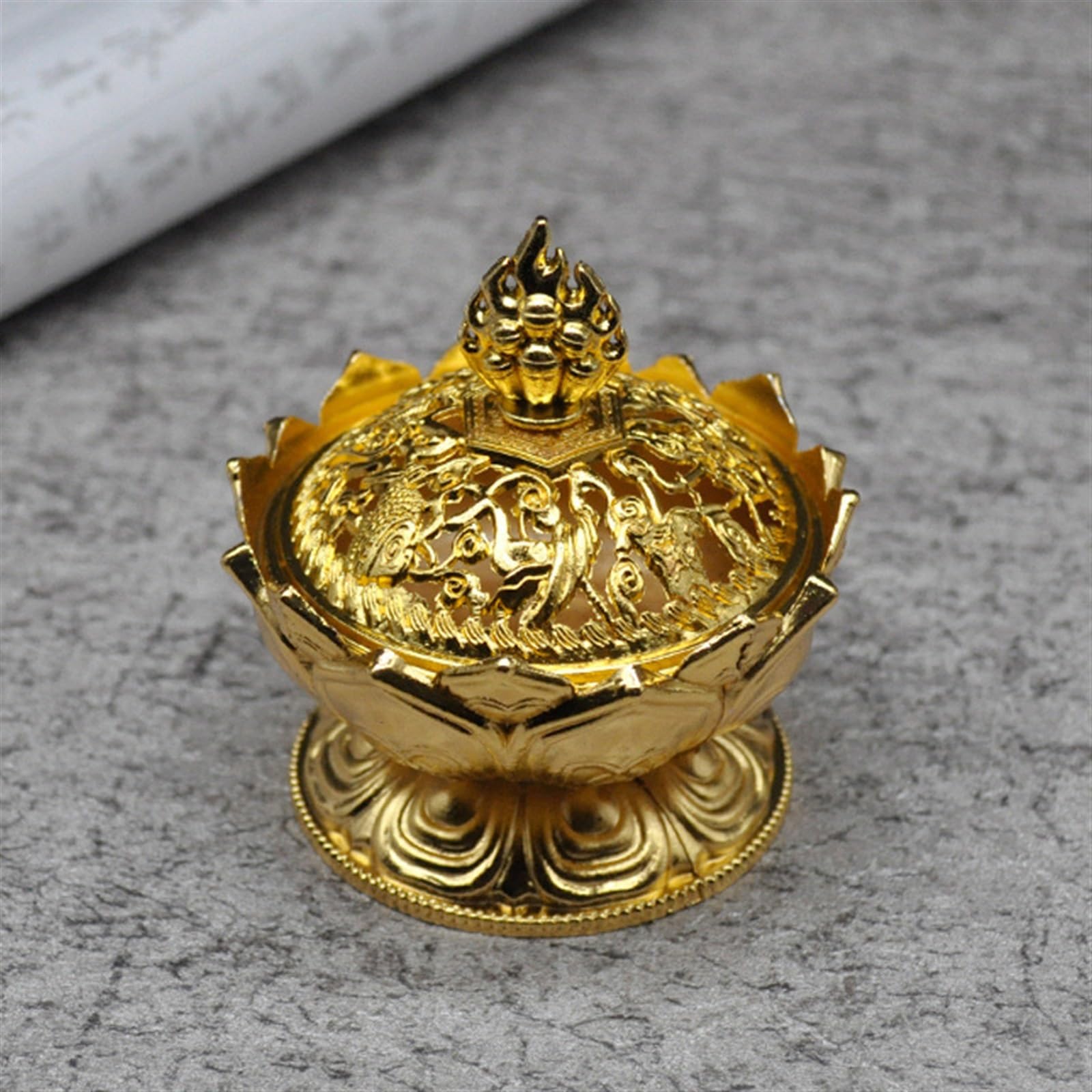 Clásico Quemador de Incienso de Flor de Loto, Soporte de Buda Budista, Mini incensario de sándalo de latón, artesanía de Metal, decoración del hogar Decoración(Gold)