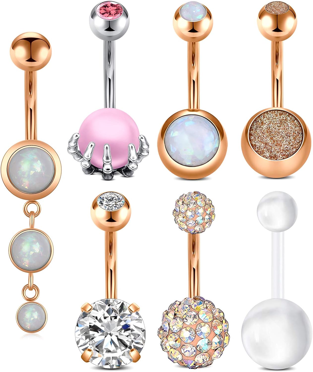 AceFun 7 Pezzi Piercing all'ombelico Piercing all'ombelico Barbell Acciaio Chirurgico 316L AceFun 7 Pezzi Piercing all'ombelico Piercing all'ombelico Barbell Acciaio Chirurgico 316L