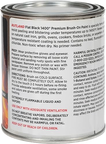 Miniatura 5 de Rutland Products, Black Rutland - Pintura para estufa plana con brocha, 1200 grados F, 16 onzas líquidas, onzas líquidas (paquete de 1)