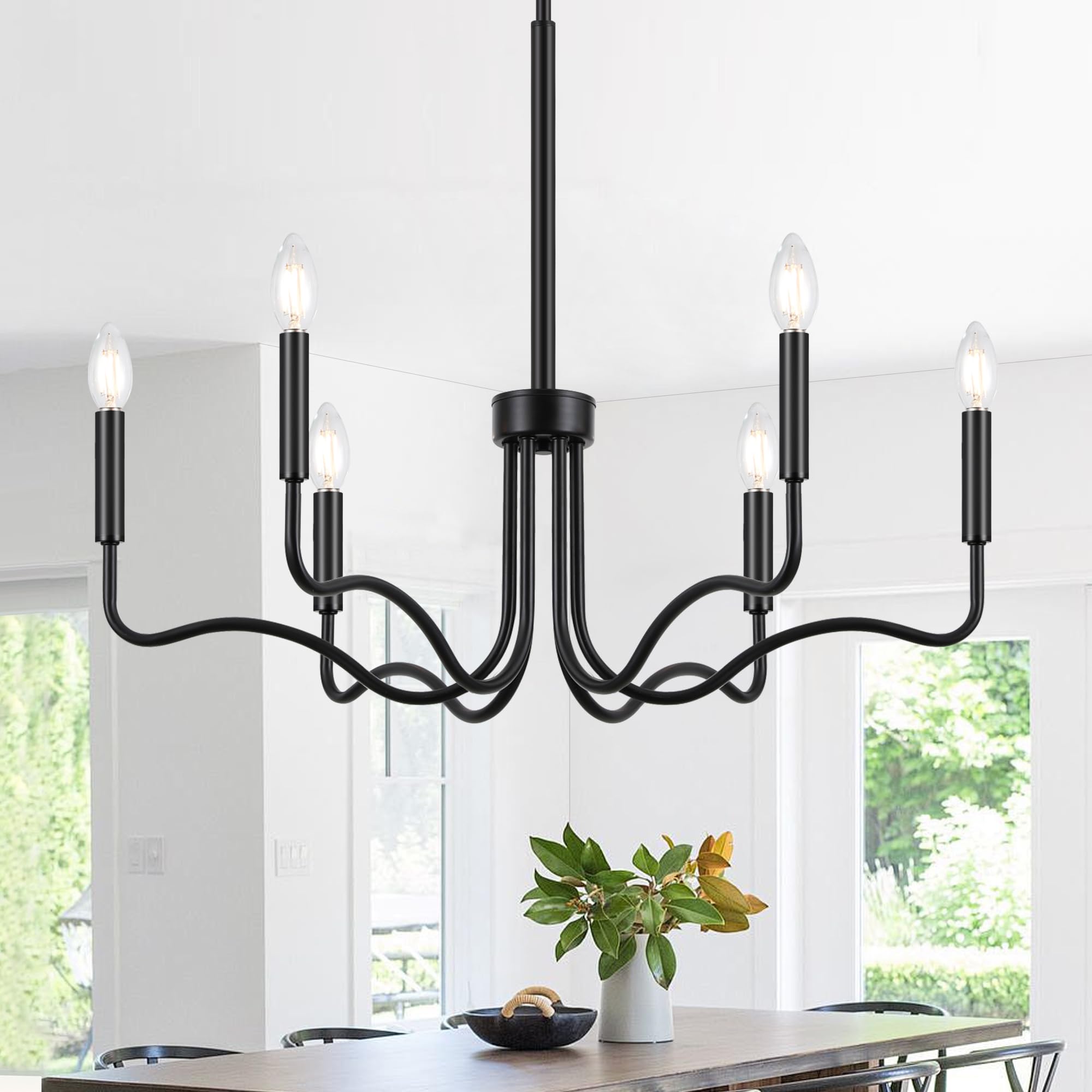 Photo 1 of Alpory Black Farmhouse 6-Light Chandelier Adjustable Height Easy Install