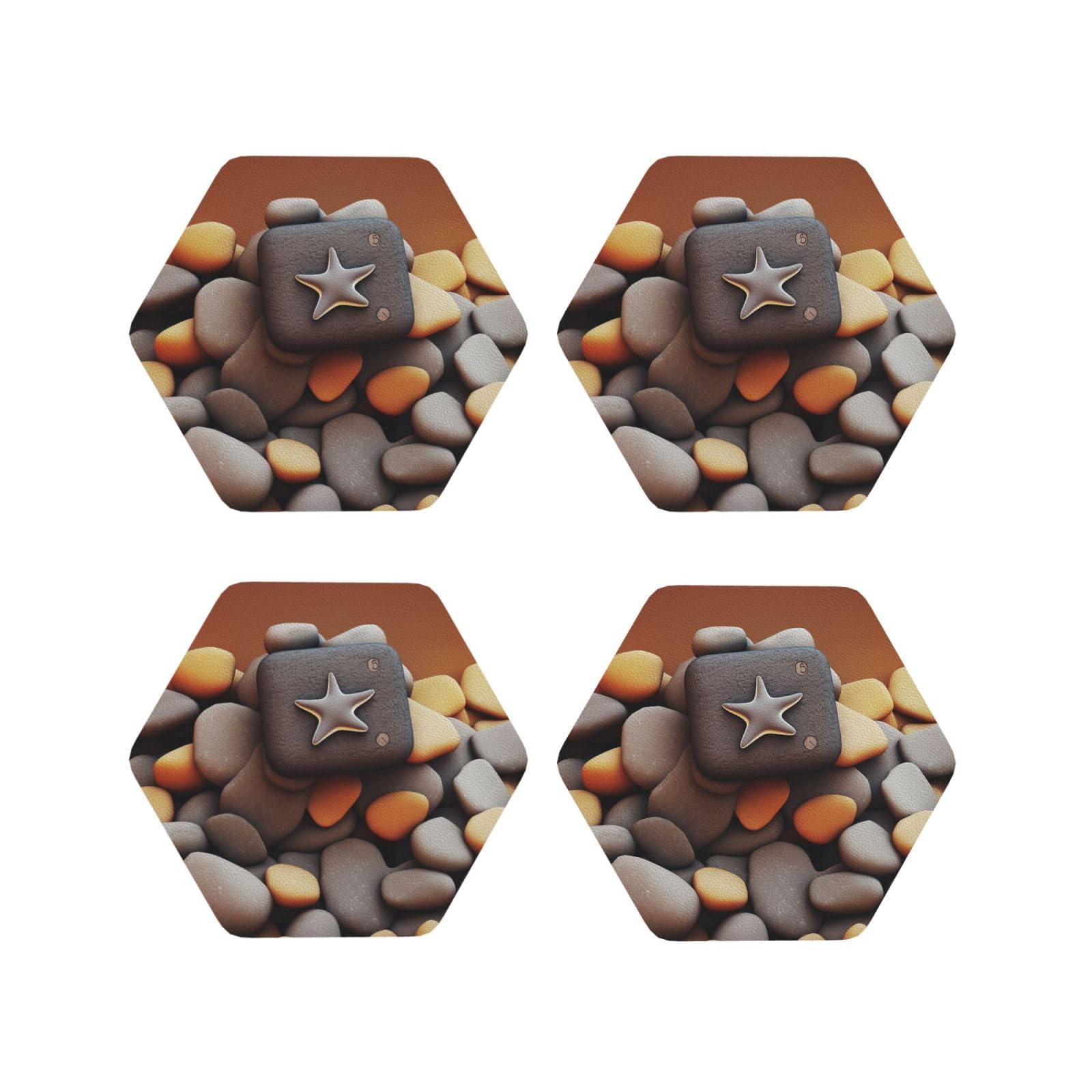 4pcs Drink Coasters for Tabletop Protection, 4" Leather Coasters for Drinks, Pebble Cup Coasters for Coffee Table Decor, Non-Slip Drinking Cup Mat for Hot Or Cold Drink