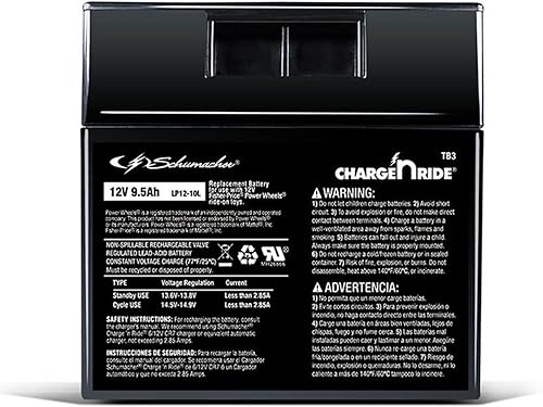 Schumacher Batería eléctrica de 12 V para juguetes de paseo - TB3 12 V 9.5 amperios horas y fusible reemplazable - Batería recargable de 12 V de