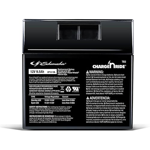 Schumacher Electric 12V Battery for Ride on Toys - TB3 12V 9.5 Amp Hours & Replaceable Fuse - Rechargeable 12V Ride On Replacement Battery for Fisher-Price Power Wheels Vehicles - Safe & Easy to Use