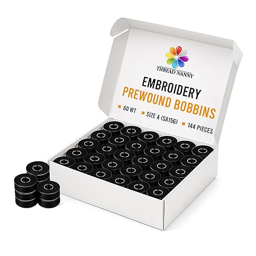 New ThreadNanny 144 Class A Black Pre-Wound Bobbins for Brother Embroidery Machines Compatible with SE 270D, SE 400, SE350, PE-700, PE700II, PE-750D, PE-770