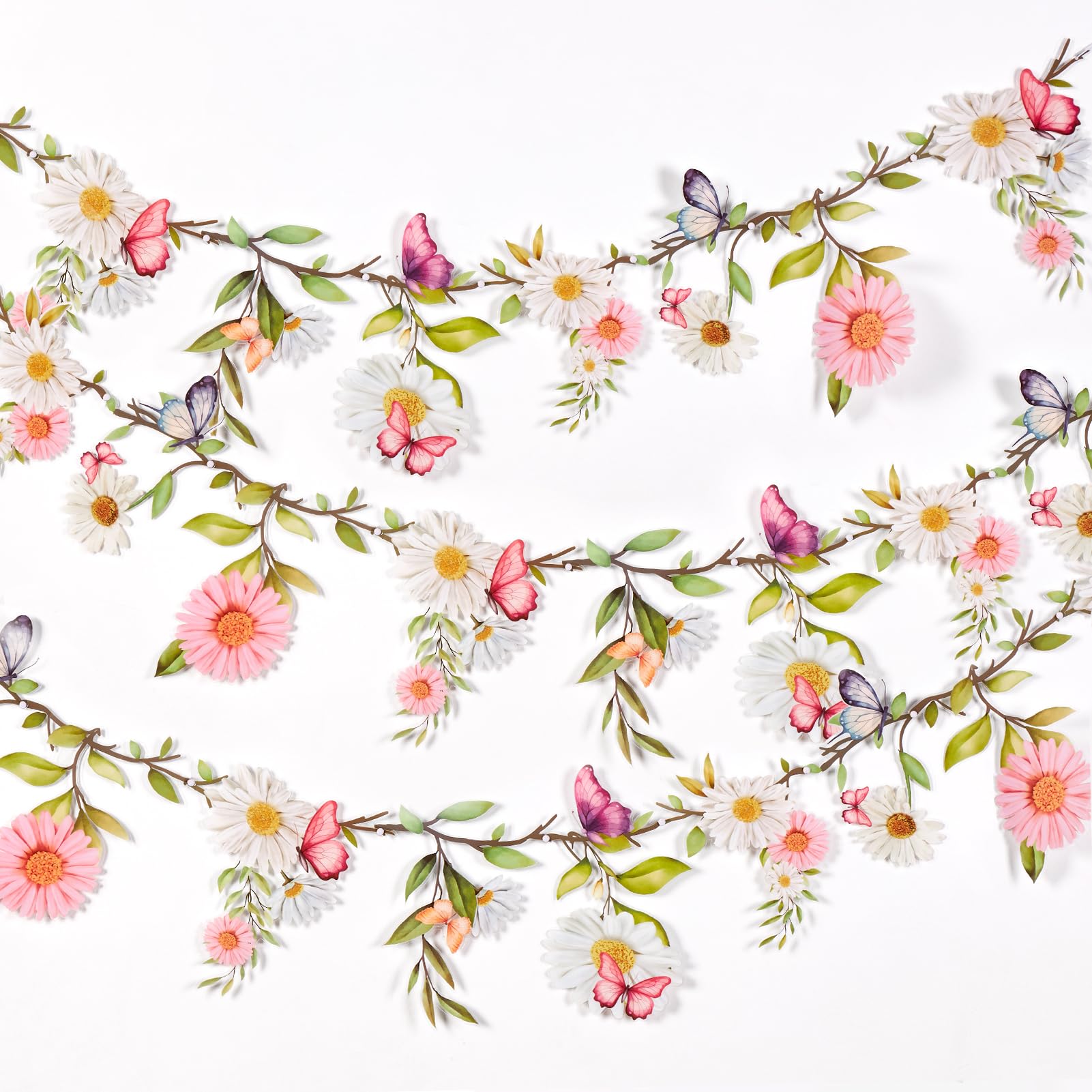 SUNBEAUTY 2 Pcs Garden Party Flower Banner Waterproof Daisy Garland Decoration 9.8FT Summer Reusable PET Garland for Enchanted Woodland Wedding Baby Shower Birthday Tea Supplies Indoor Outdoor